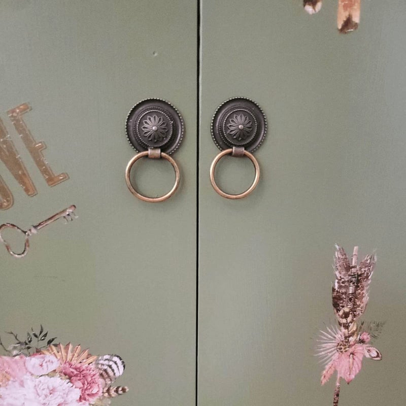 dophee 2Pcs Small Vintage Style Cabinet Drawer Handle Knob Antique Bronze Ring Pull for Cupboard Dresser Door, 30mm/1.18" - Image 3